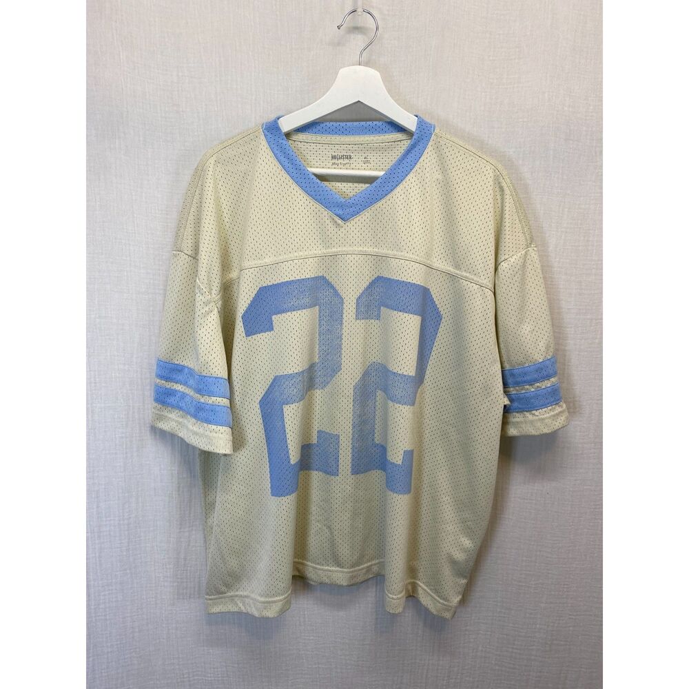 Hollister Jersey Women's Size XL Beige Blue Boxy Crop Fit